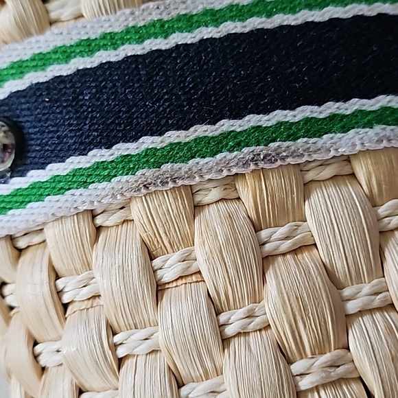 Chaps Tan Woven Purse with Navy Blue and Green Trim and Silver Tone Hardware - Picture 14 of 14